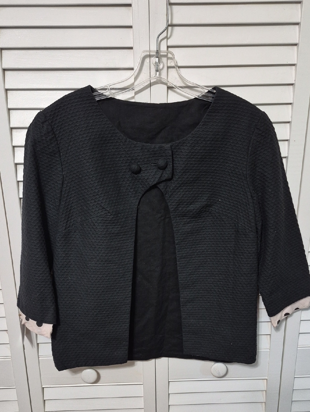 Black Textured Cropped Jacket with Button Detail